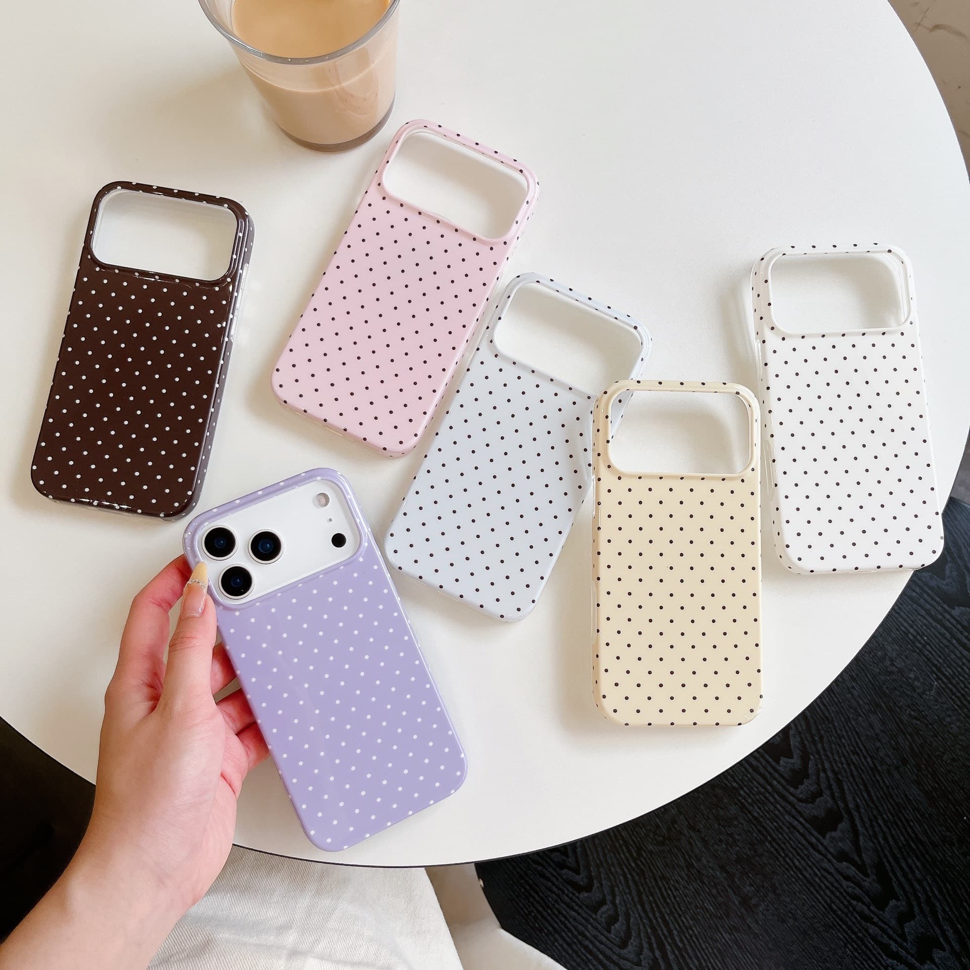 Simple Polka Dot Case Compatible with iPhone 15/16 Pro Max, Apple 13/14 Solid Color Best-Selling Full Coverage