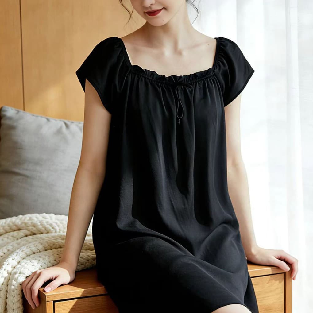New French Satin Ice Silk Nightgown Summer Loose Fit Maternity Wear Home Dress