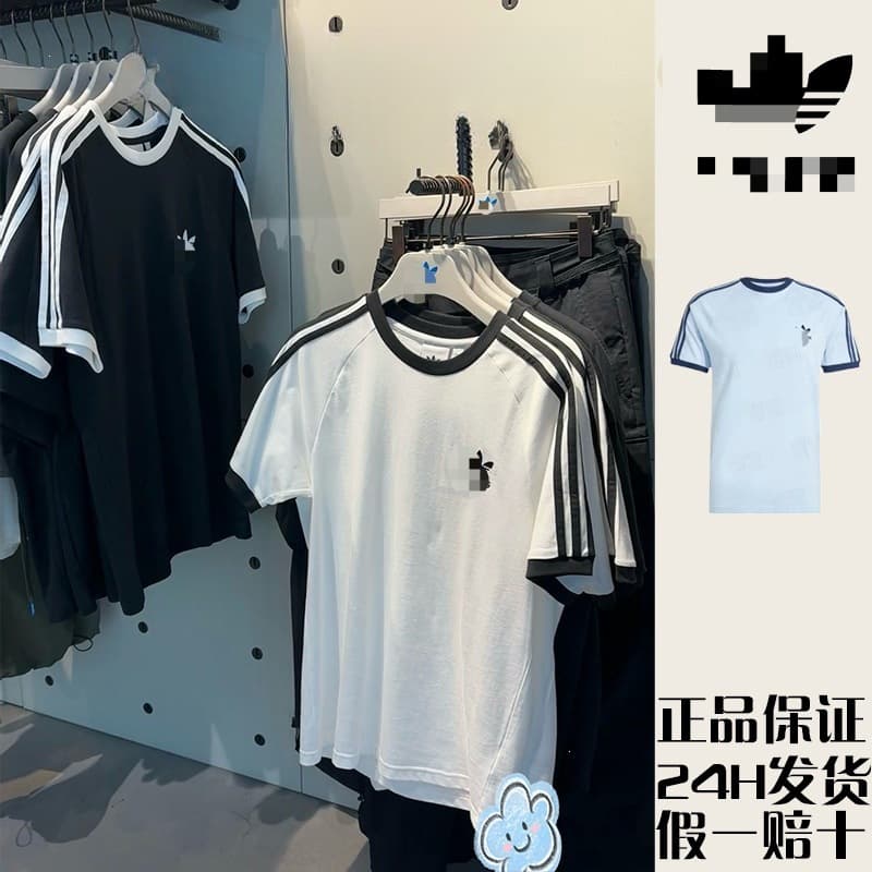 Adidas Originals Style Casual Sports T-Shirt Short Sleeve Summer Loose Round Neck Embroidered Couple's Black and White