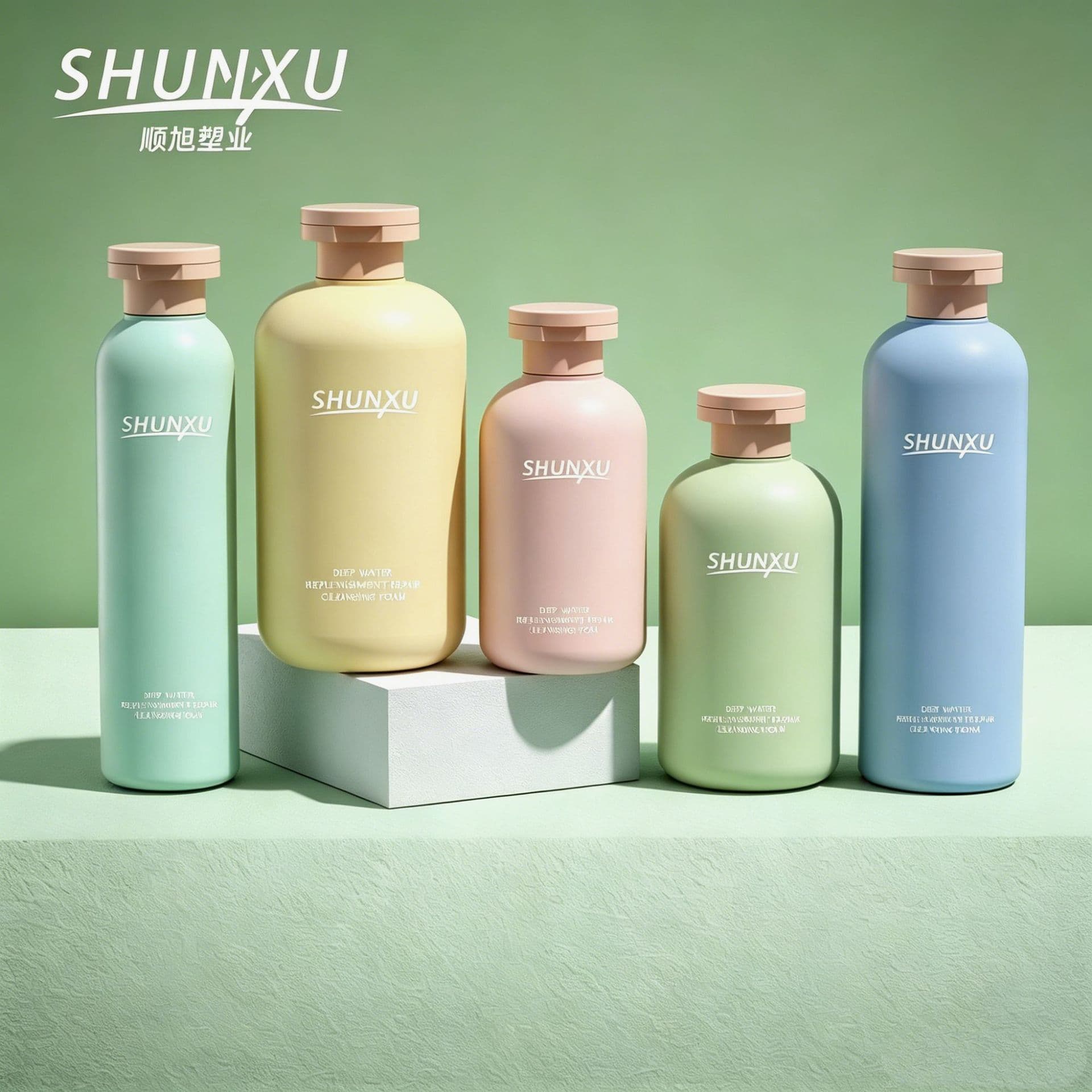 White Green Flip Top Bottles 200ml 300ml 400ml 500ml round Shoulder Shower Gel Shampoo Bottles Cosmetic Packaging PE Material