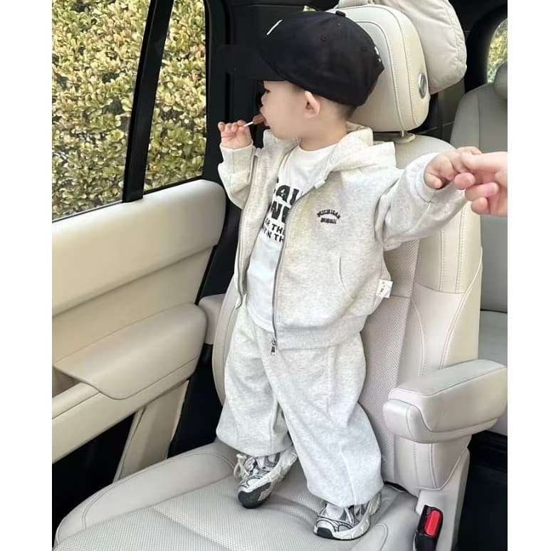 Children's Suit Spring and Autumn 2025 New Boys' Style Hooded Sweatshirt Jacket Children's Baby Plus Velvet Two-piece Set