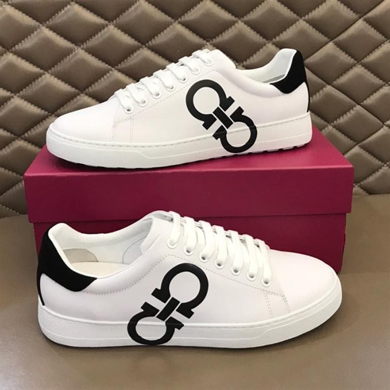 Original Tag Original Box Men's Shoes Top Layer Cowhide Board Shoes Casual Shoes Sports European American Light Luxury White Shoes Men Trendy Print Single