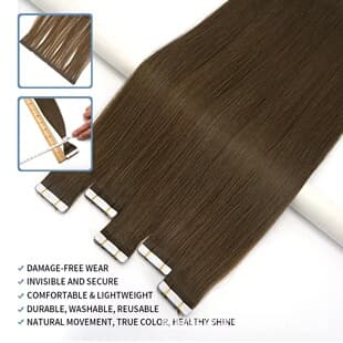 Tape-In Hair Extensions, Seamless Hair Extensions Real Human Hair #613 Film Hair, PU Tape In Hair Extensions