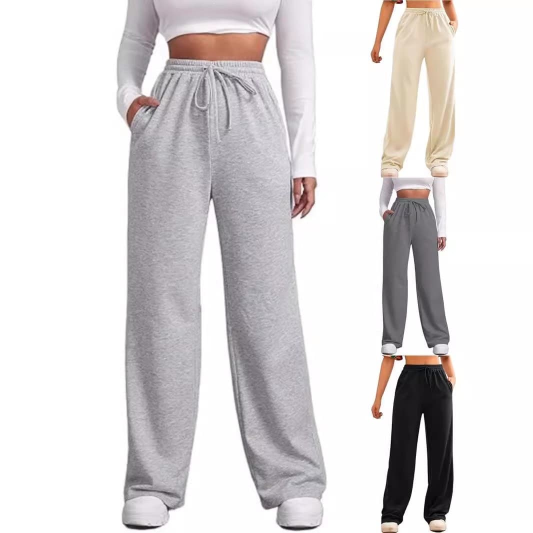 Hot selling 2025 cross-border foreign trade Amazon women's fleece sweatpants casual trousers high waist drawstring loose straight pants