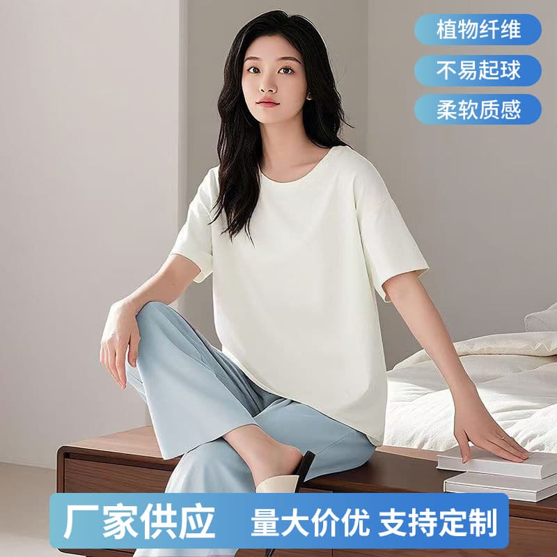 Summer modal + cotton couple pajamas men's short-sleeved thin casual suit loose large size women's home wear