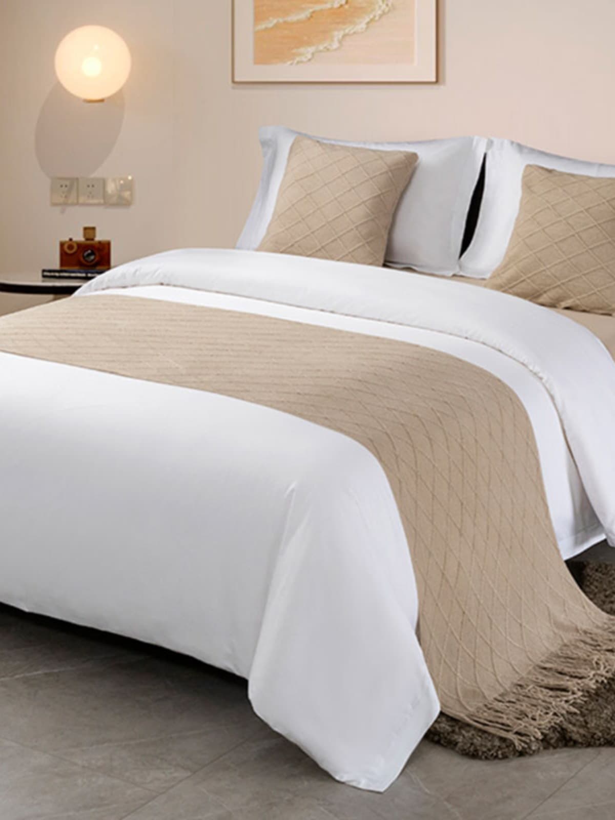 Bed flag bedside towel B&B luxury hotel bed cover home new Chinese style model room solid color bed set J^