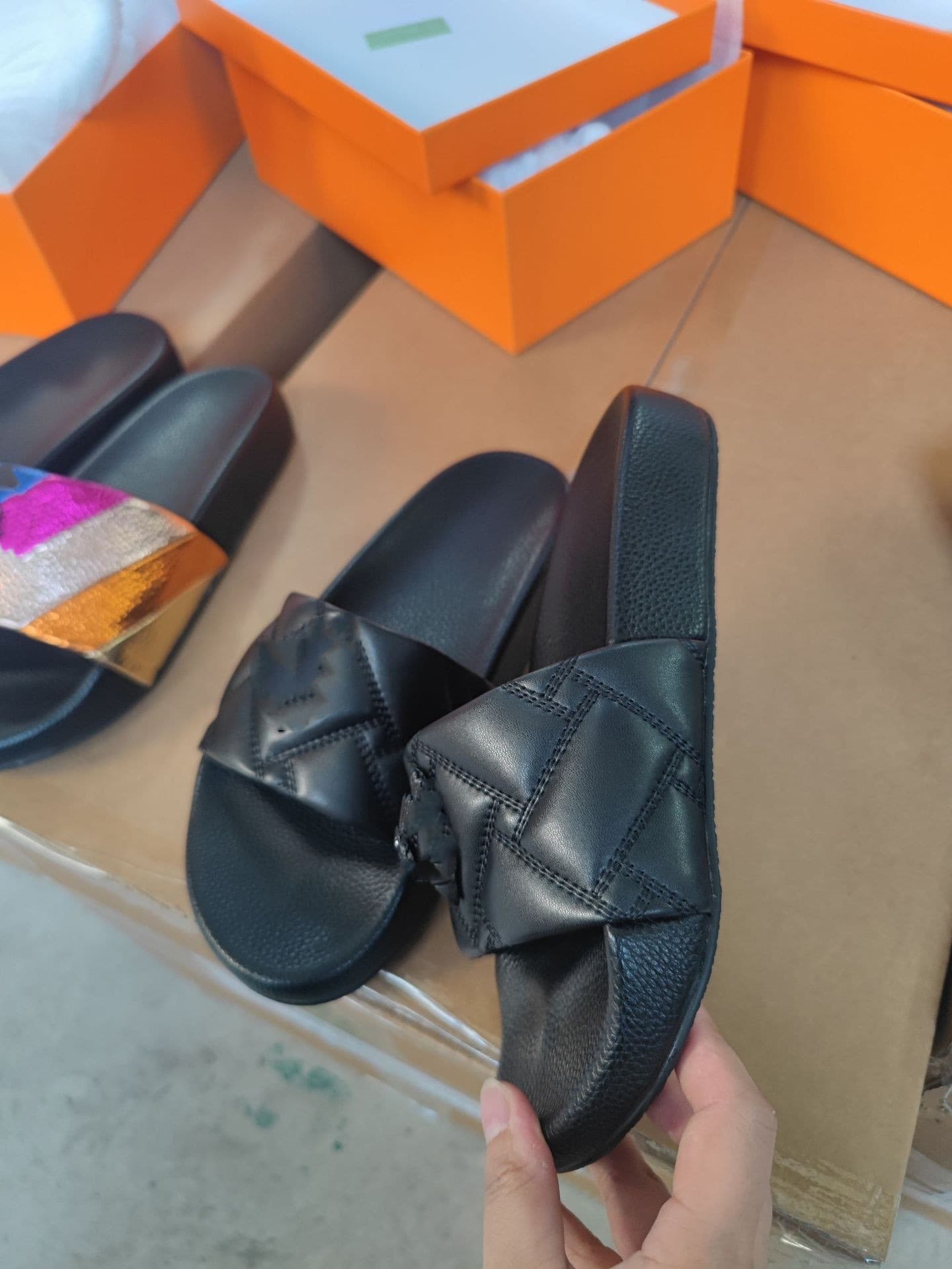 2026 New Foreign Trade Layered Round Toe Fish-Mouth Backless Eagle-Shaped Metallic Color Stripe Pattern Flat Sandals Women's Shoes