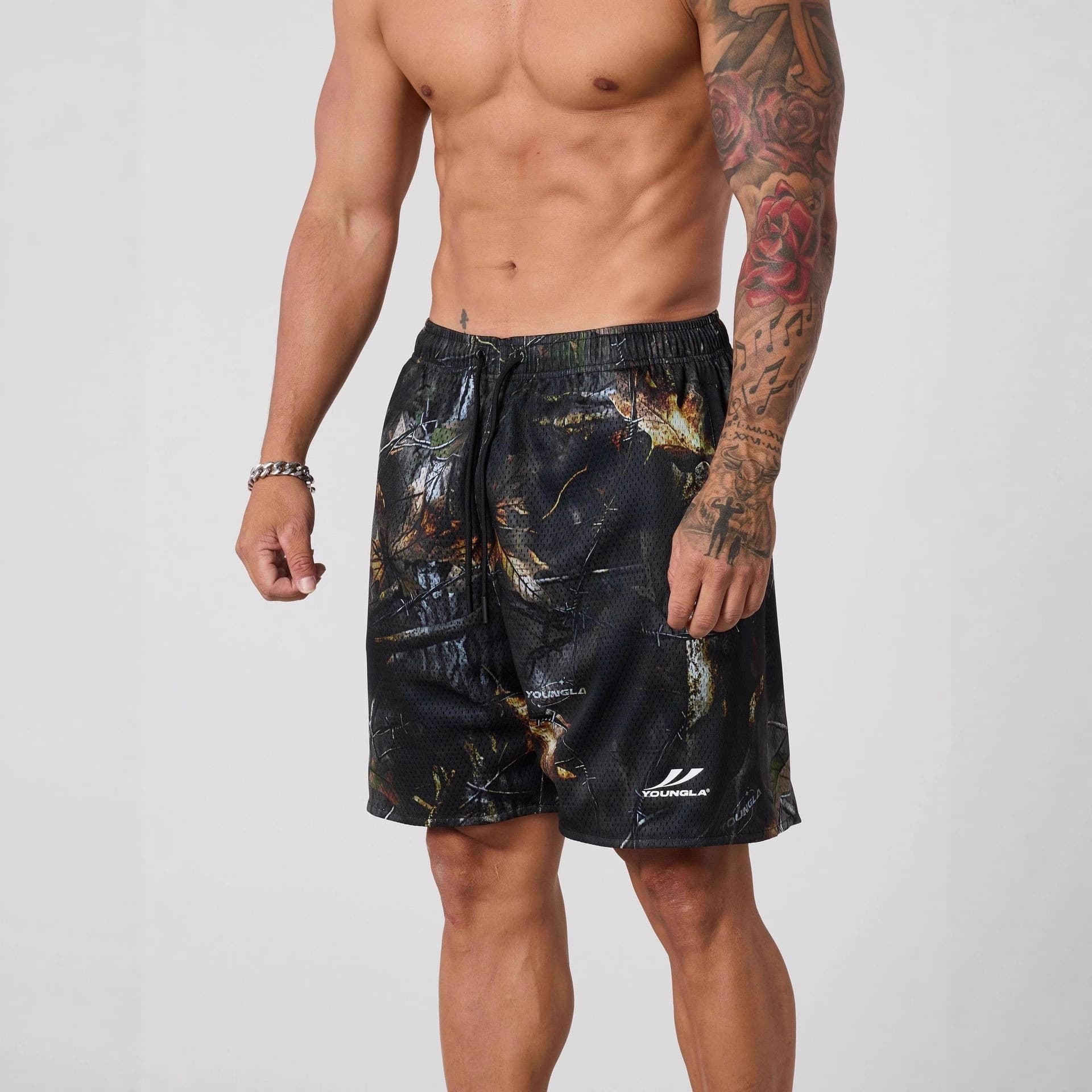 YOUNGLA American Style New Men's Shorts Jogging Sports Fitness Quick-Dry Breathable Loose Basketball Training Shorts
