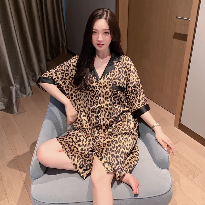 Wild Leopard Print Sleepwear Short Sleeve Women's Boyfriend Style Can Be Worn outside Home Clothes Summer Sexy Cool Comfortable