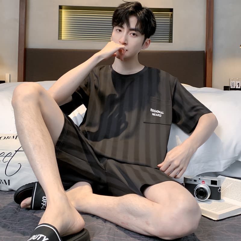 Men's Summer Cotton Short-Sleeve Casual Pajama Set, Thin Full-Cotton Plus-Size Homewear for Summer