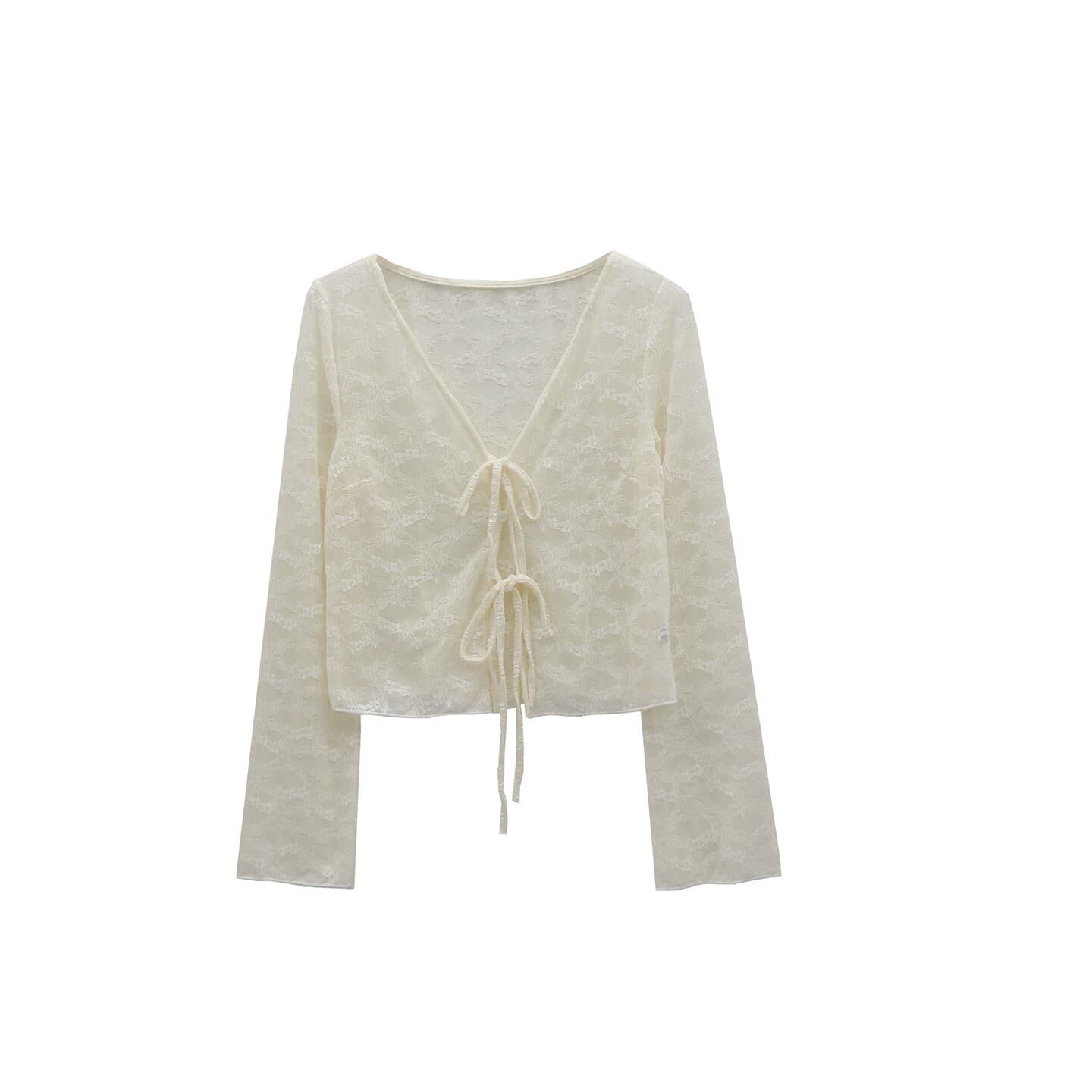 New Summer French Sweet Gentle Style High-Waist Short Loose Tie Lace Cardigan Thin Jacket Top for Women