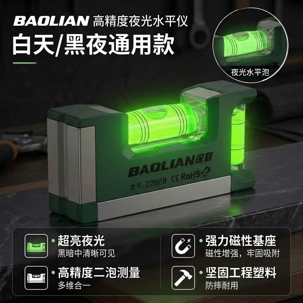 Baolian ABS Wear-Resistant Magnetic Level with Horizontal and Vertical Dual Bubbles, Stainless Steel Craft Pipe Vertical Leveling Ruler
