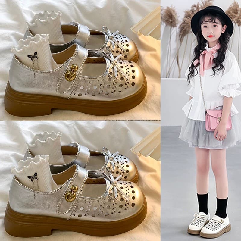 Girls' Leather Shoes 2026 Summer New Style Children's Hollow Single Shoes Mary Jane Shoes Fashion Princess Shoes for Middle and Big Kids