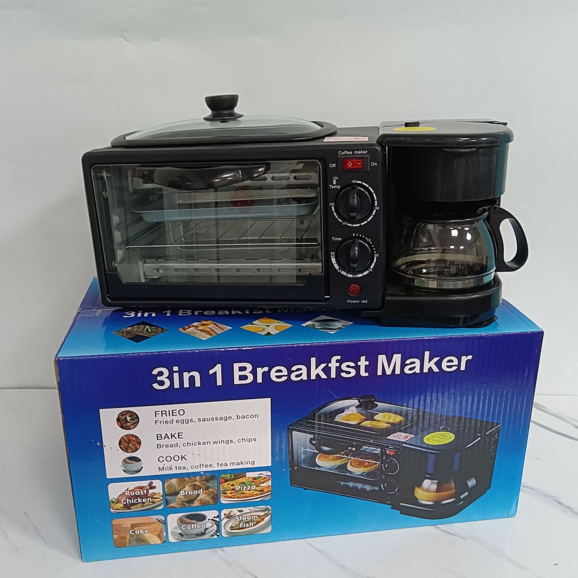 Cross-border European Standard Multifunctional Breakfast Machine 3-in-1 Household Toaster Oven Coffee Bread Maker