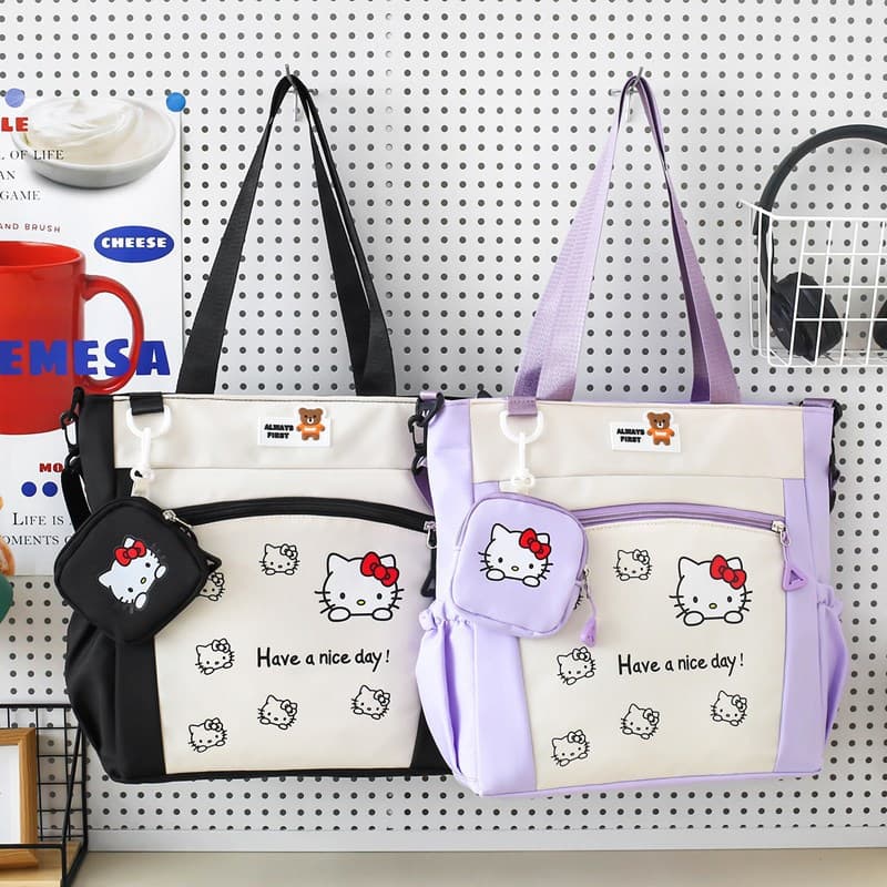 New Cartoon Crossbody Bag Women Large Capacity Student Class Tutoring Bag Japanese Versatile Girl Color Block Handbag Trendy