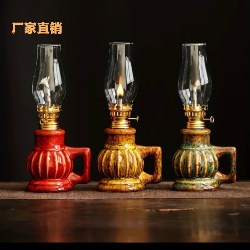 Cross-border Kiln-transformed Ancient Style Creative Butter Lamp Ceramic Ever-bright Lamp Tea Room Ornament Household Camping Atmosphere Light Decor