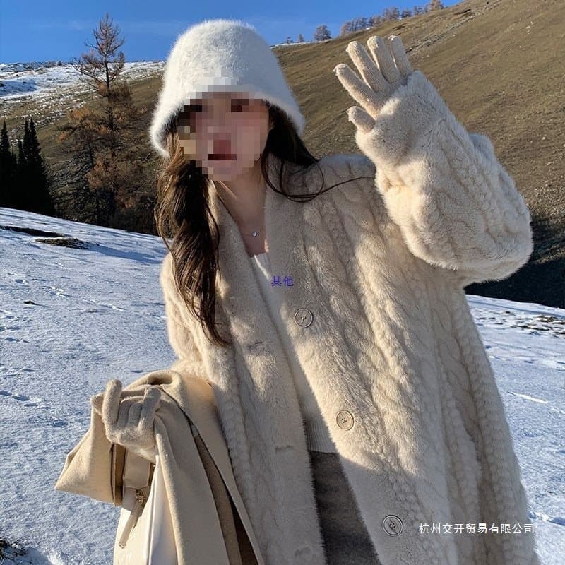 Women's fur coat winter 2024 new faux mink plush fur integrated mink coat long style
