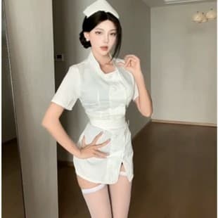 Lingerie Sexy Nurse Costume Pure Desire No-Removal Sleepwear Round Neck Short Dress Tie Doctor White Angel Set