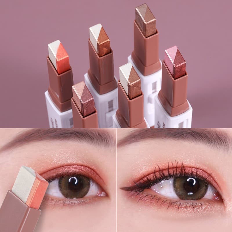 LAMEILA Two-Color Lazy Eyeshadow Stick Pearl Shimmer Waterproof Earth Tone Smudge-Proof Makeup