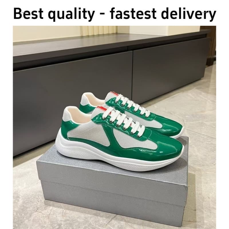 PRADA America's Cup Patent Leather Round Toe Cushioned Low-Top Casual Sneakers