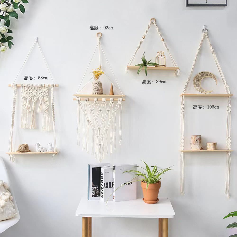 Bohemian Style Handmade Woven Tapestry Wall Decor Storage Rack Inspired By Ins Flower Pot Holder For Bb Decoration