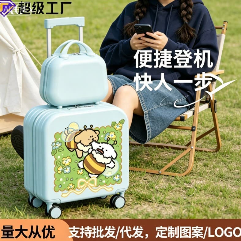 2026 New 20-Inch Suitcase for Women Cute Cartoon Carry-On Luggage 18 Customizable Small Password Trolley Travel Case