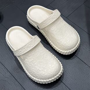 Chinese Style Embroidered Women's Sandals Clog Shoes Khaki Beige Black Zhejiang Wenzhou One-Strap Sandals Square Toe