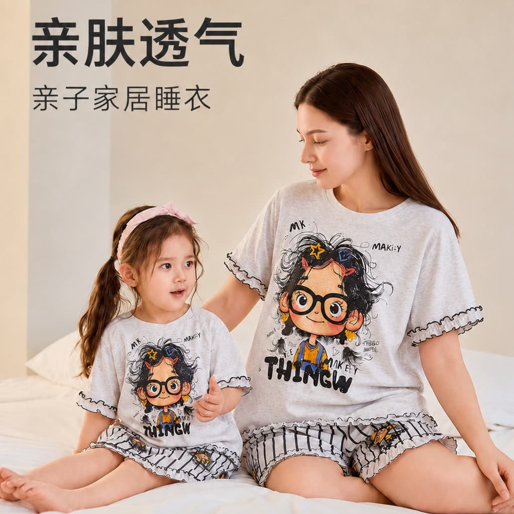 Parent-Child Cartoon Pajama Set 2026 Summer New Cute Daily Air Conditioning Wear
