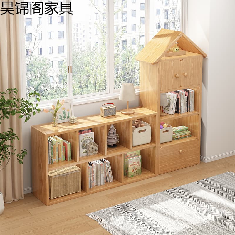 Solid Wood Children's Bookshelf, Floor Storage Rack, Kindergarten Reading Area Modular Toy Storage Cabinet, Home Bookcase