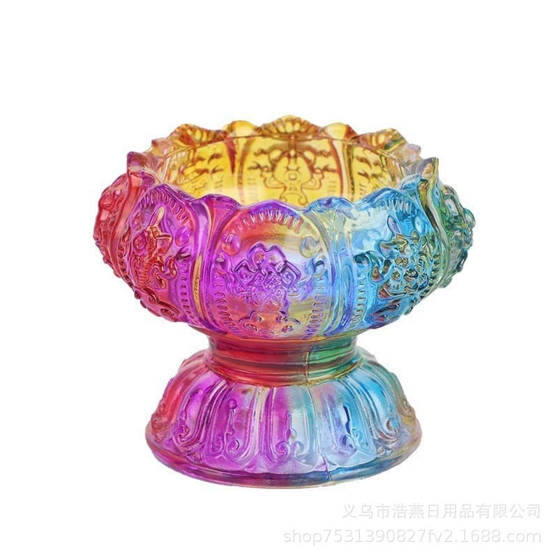 High temperature resistant crystal glass lotus butter lampstand tall candlestick lamp holder lamp holder for lamp Buddha lamp Buddhist utensils