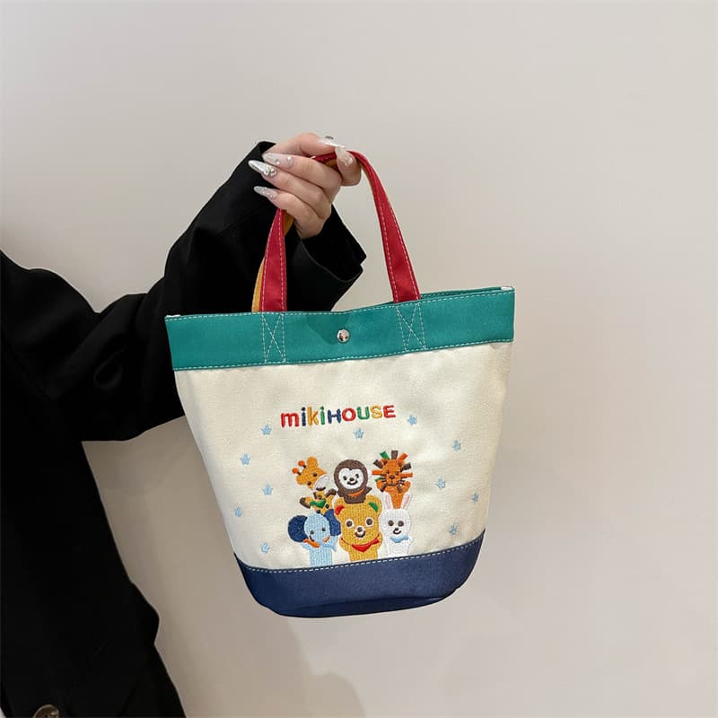 New Miki-style cartoon tote bag for toddlers, canvas handle, lightweight, compact, large capacity, maternity/baby bag, travel backpack