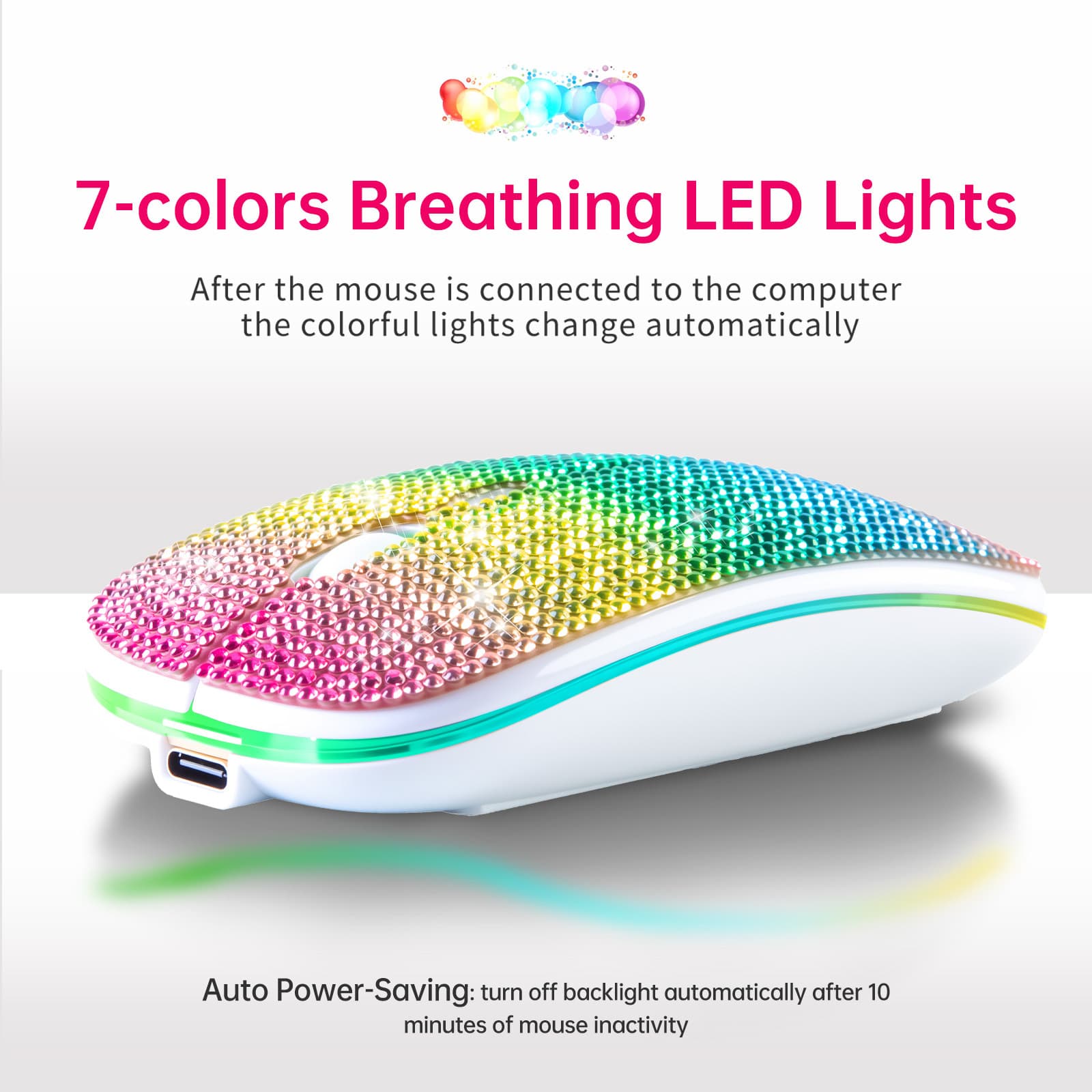 Crystal Diamond Mouse 2.4G Bluetooth Dual Mode Rechargeable Mouse, Colorful Diamond Crystal Mouse for Phone and Computer