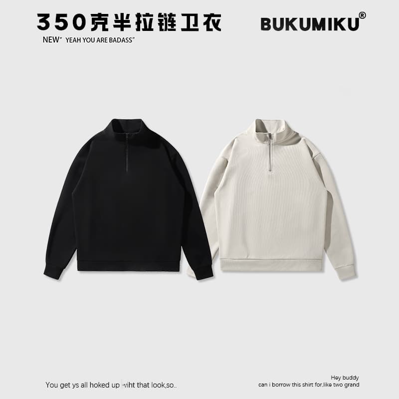 Trendy brand spring and autumn high collar half-zip short-sleeved sweatshirts for men and women loose American bottoming casual long-sleeved tops
