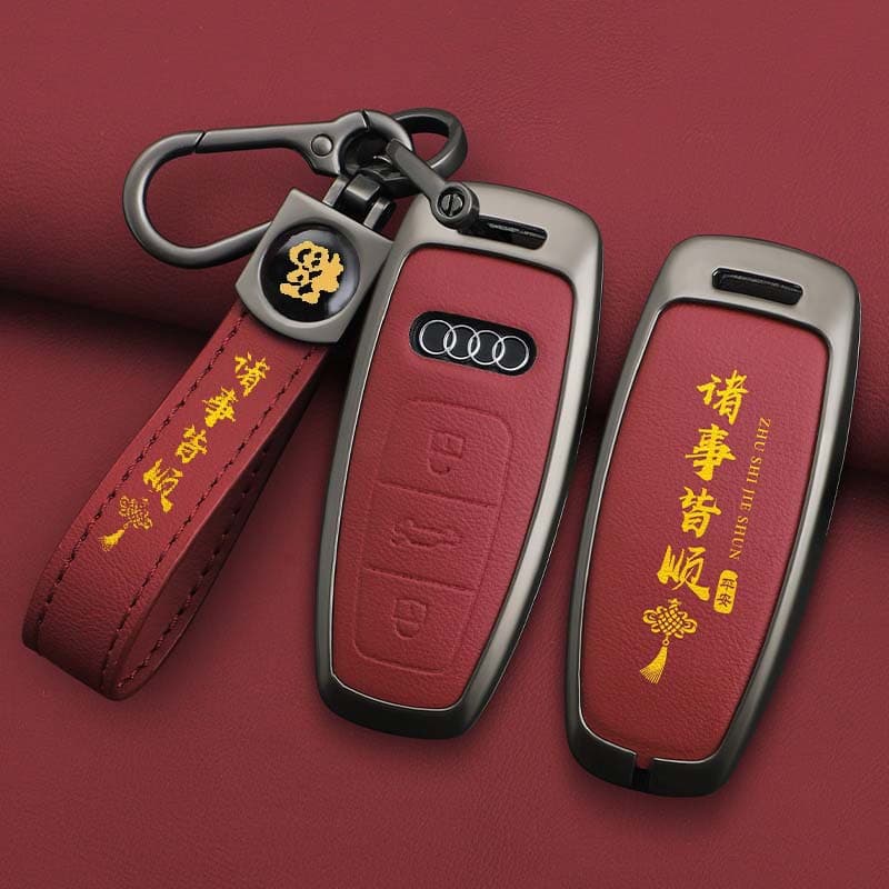 Suitable for Audi A6L key cover 2024 A3L genuine leather Q4etronQ5etron buckle Q7 A7 A8 Q8 Q6