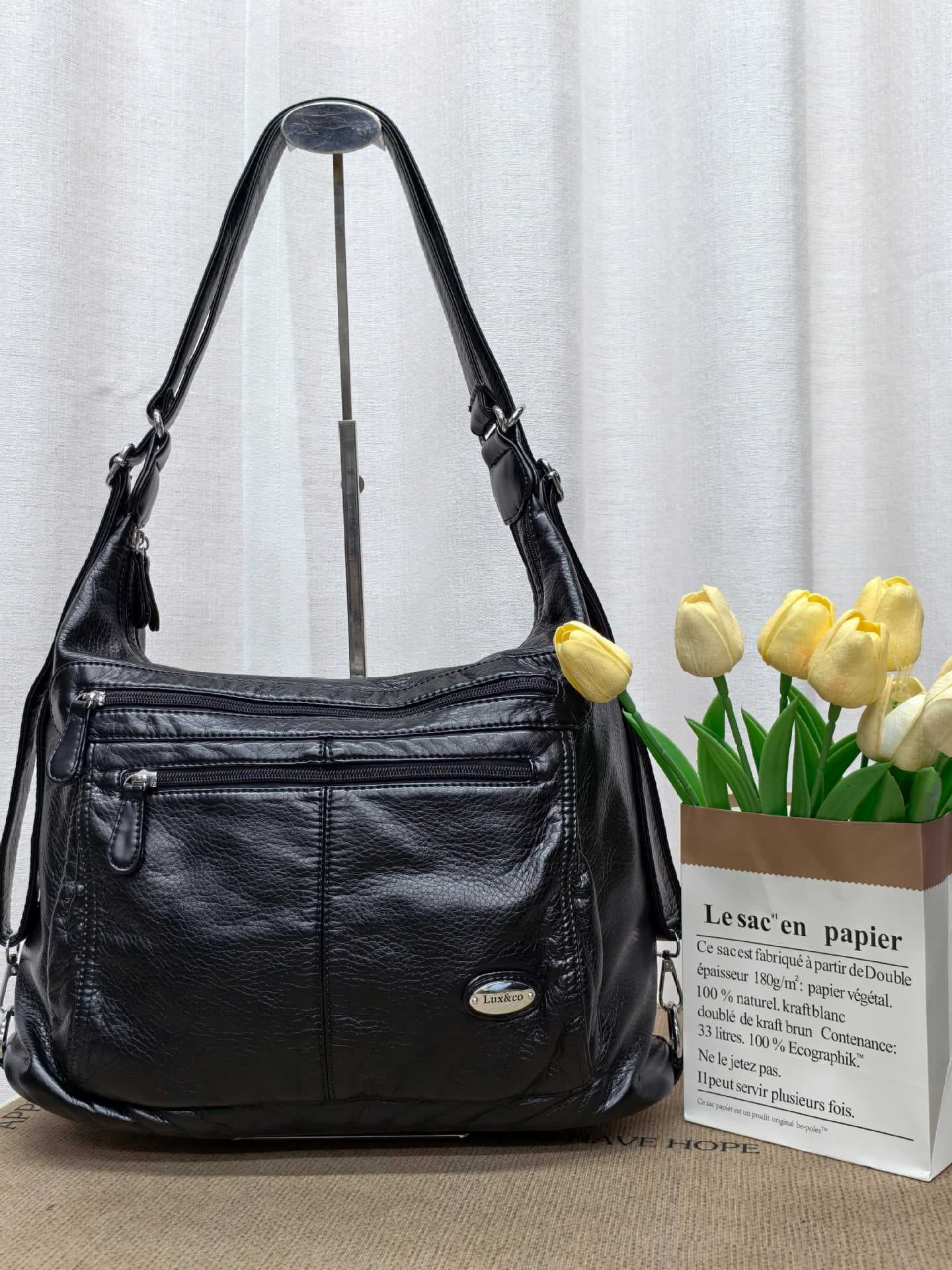 Multifunctional Y2K Washed Soft Leather Crossbody Shoulder Backpack 3-in-1 Large Capacity WB Cross-border Ozon Leather