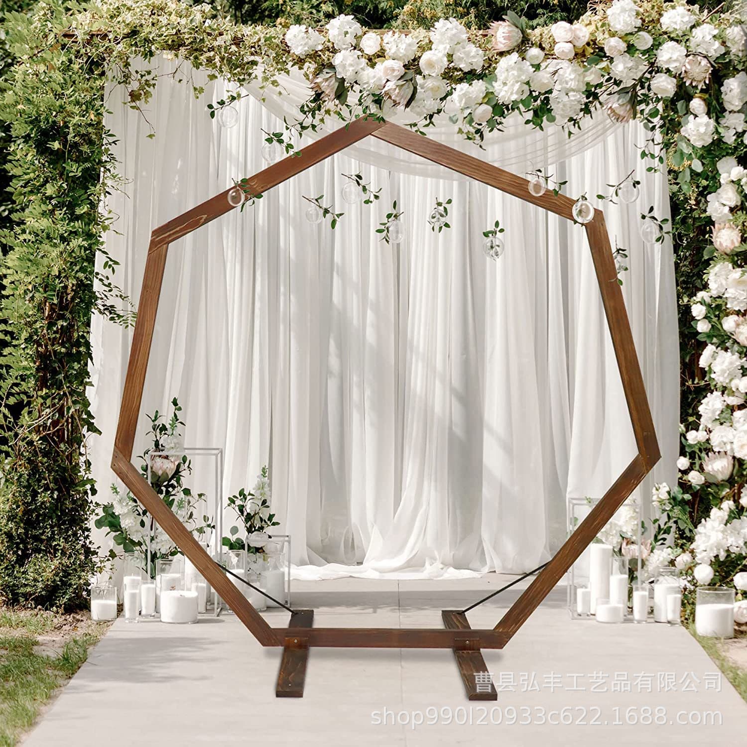 Wooden Wedding Arch Door Rustic Wedding Garden Decoration Heptagon Arch Outdoor Party Background Decorative Stand