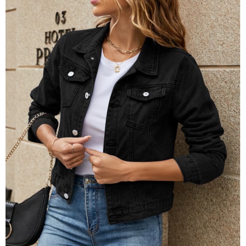 Fashionable slim-fit denim jacket with turn-down collar, solid color, versatile, dropshipping for cross-border e-commerce to Europe and America
