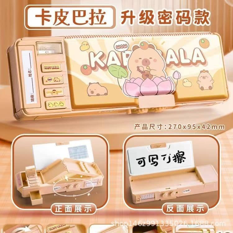 Password Lock Pencil Case for Boys and Girls, Multifunctional Pen Box for Elementary and Kindergarten Students, Double-Sided Pencil Case