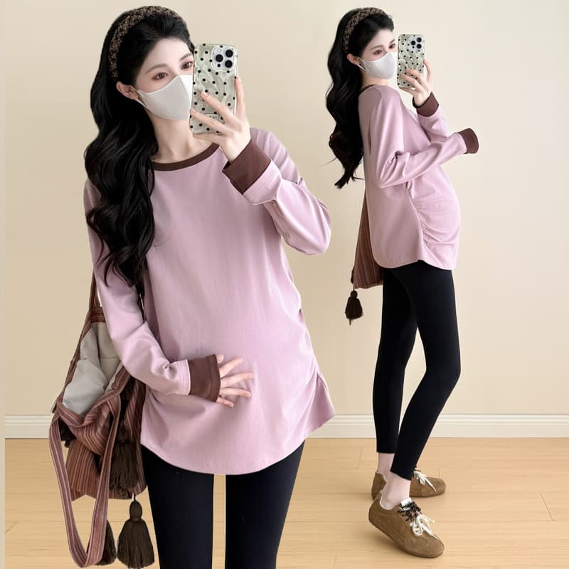 2025 Autumn/Winter Versatile High-Elastic Knit Base Layer Maternity T-Shirt