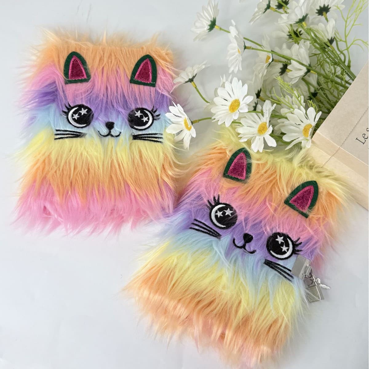 Kids Cartoon Kitten Lock Plush Notebook Student A5 Diary Girl's Hand Journal Gift