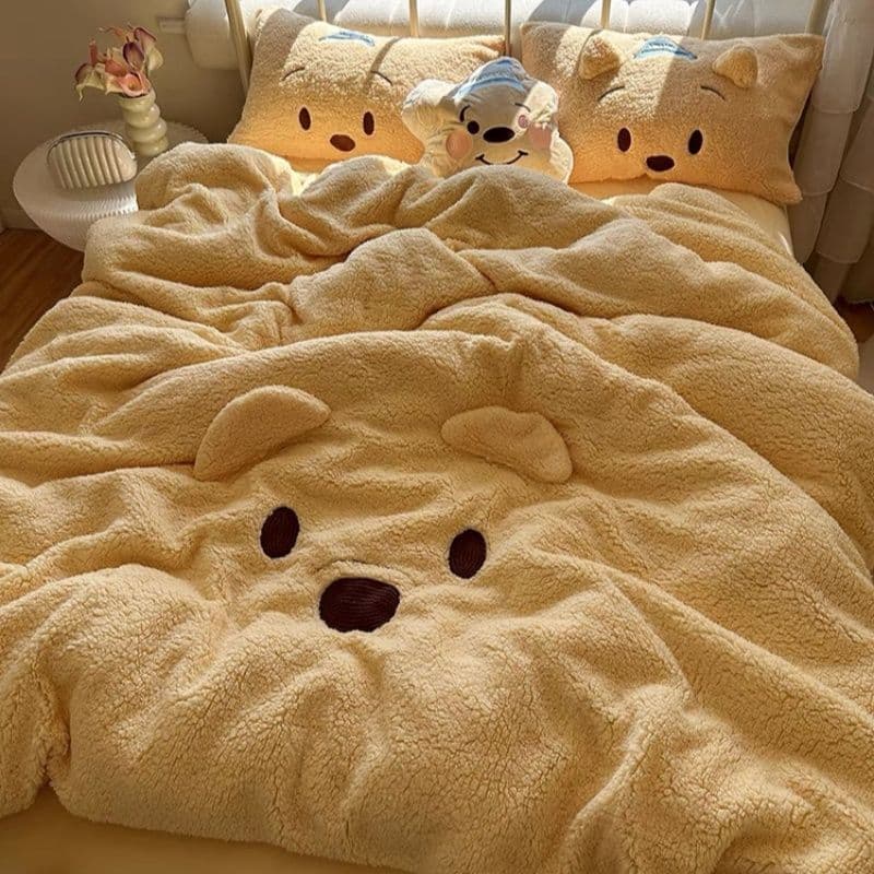 Lamb fleece four-piece bedding set, thickened warm milk fleece coral fleece winter sheet duvet cover single/double three-piece set