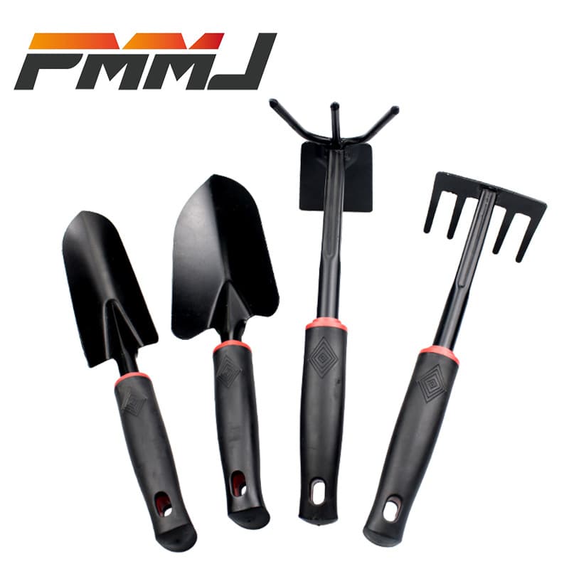 Beachcombing & Gardening Tool Set - Black Plastic Handle, Powder-Coated Dual-Purpose Hoe, Five-Prong Rake, Shovel, Outdoor Hoe, Garden Spade