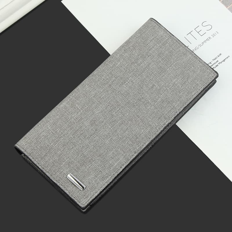Long Men Casual Canvas Wallet Business Money Clip Cloth Pattern Gold Clip Vertical Square Shape Solid Color Metal Element