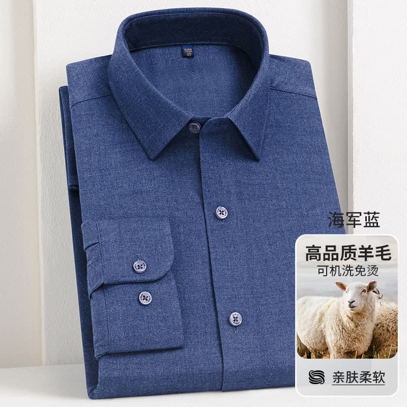 Men's shirts 2025 spring and autumn sheep wool anti-wrinkle machine washable shirts youth and luxury business casual no-iron long sleeves