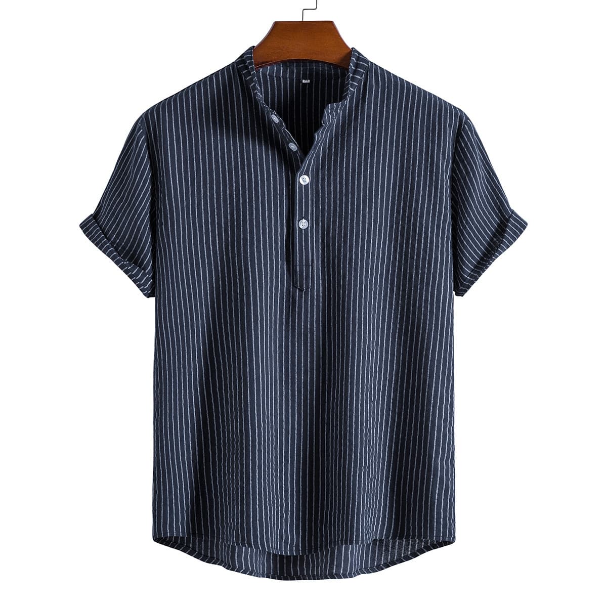 Cross-border summer new men's short-sleeved shirts, fashionable light luxury striped men's shirts, business casual pullover tops