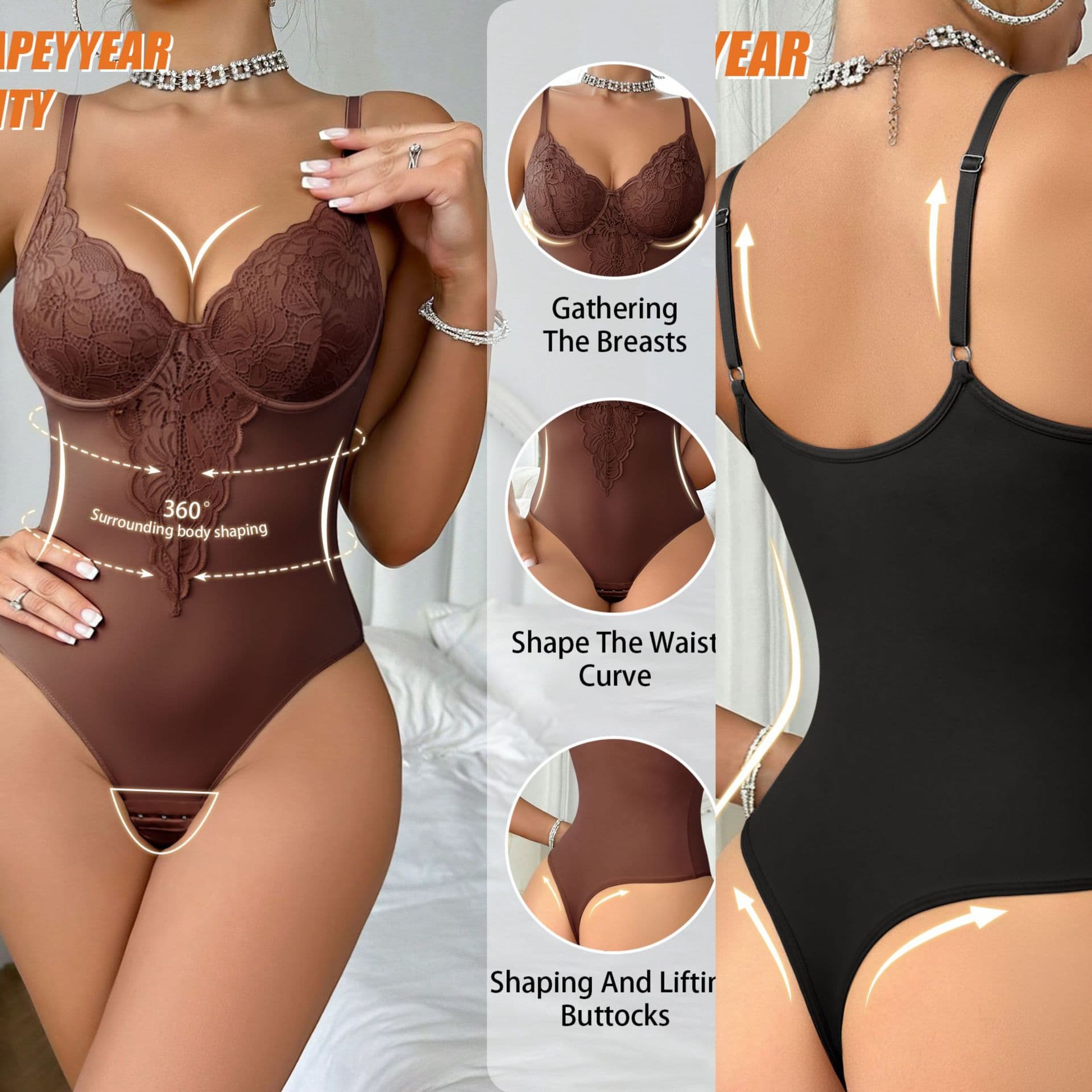 Cross-border lace splicing large size body-shaping jumpsuit for women with crotch and button adjustment buttocks and body-shaping sexy underwear for women