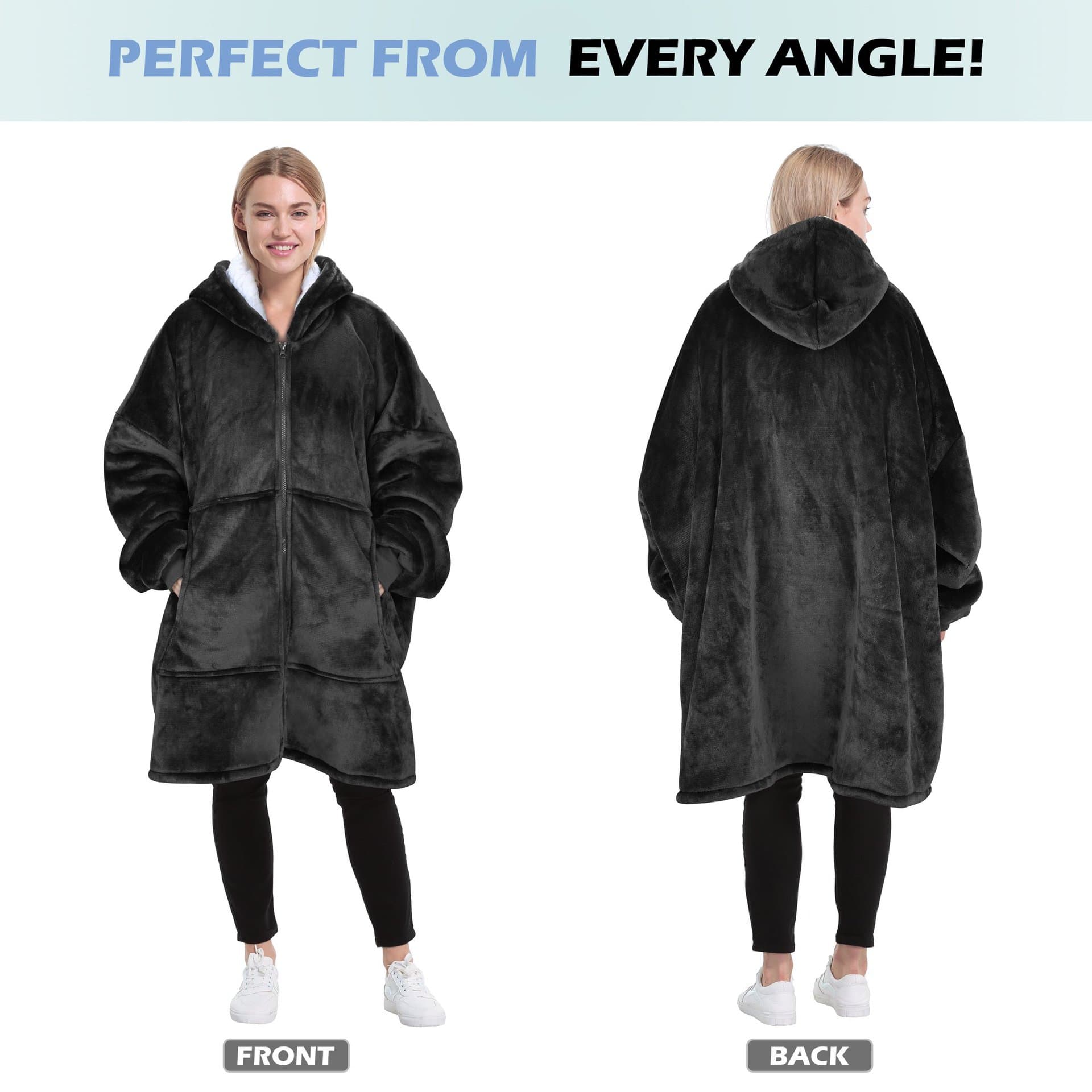 Huggle Hoodie New Zip-up Wearable TV Blanket Outdoor Cold-Proof Fleece Hooded Loungewear