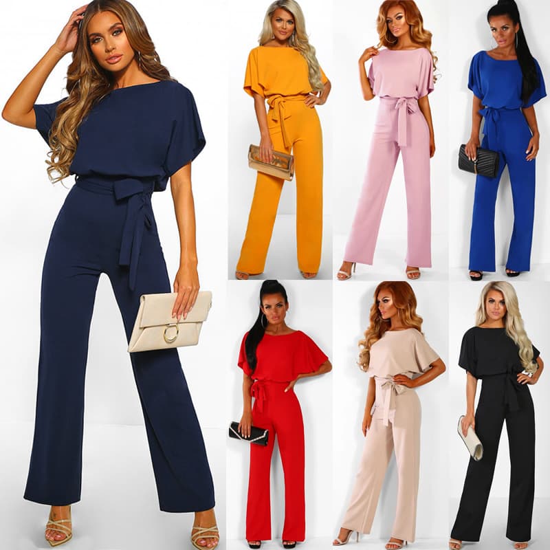 Cross-Border 7 Colors Hot Selling New 2019 Spring/Summer Fashion Tie Button Short Sleeve Women's Jumpsuit