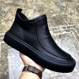 Men's Martin Boots Winter British Chelsea Boots Fleece-Lined Warm High-Top Leather Boots Trendy Versatile Cotton Boots