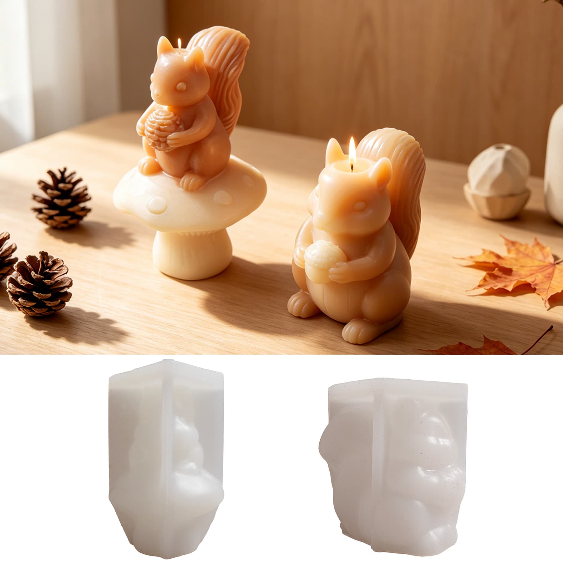 Zongbo Silicone 3D Squirrel Holding Pinecone Standing Mushroom Candle Silicone Mold DIY Aromatherapy Plaster Mold